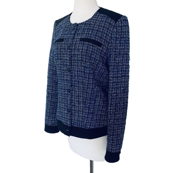 Tommy Hilfiger Blue Black Clueless Button Snap Front Tweed Suit Jacket Blazer 10 - Picture 11 of 11